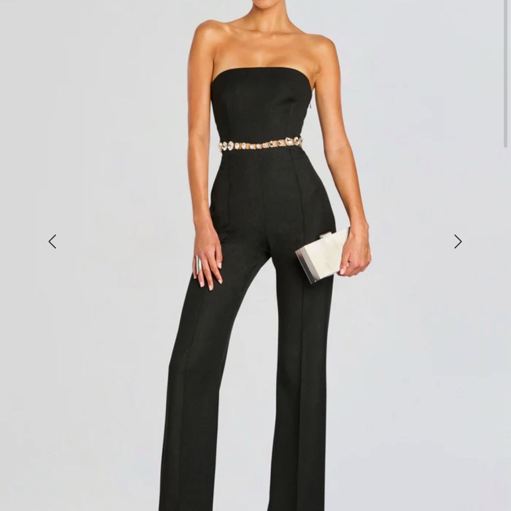 Retrofete Gray Strapless Jumpsuit with Elegant Pearl Detail